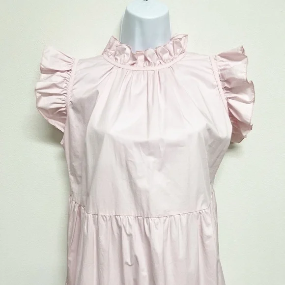 MONICA NERA Womens Pink Cotton Artelier Made to Order Tiered Mini Dress Size M - Picture 3 of 10